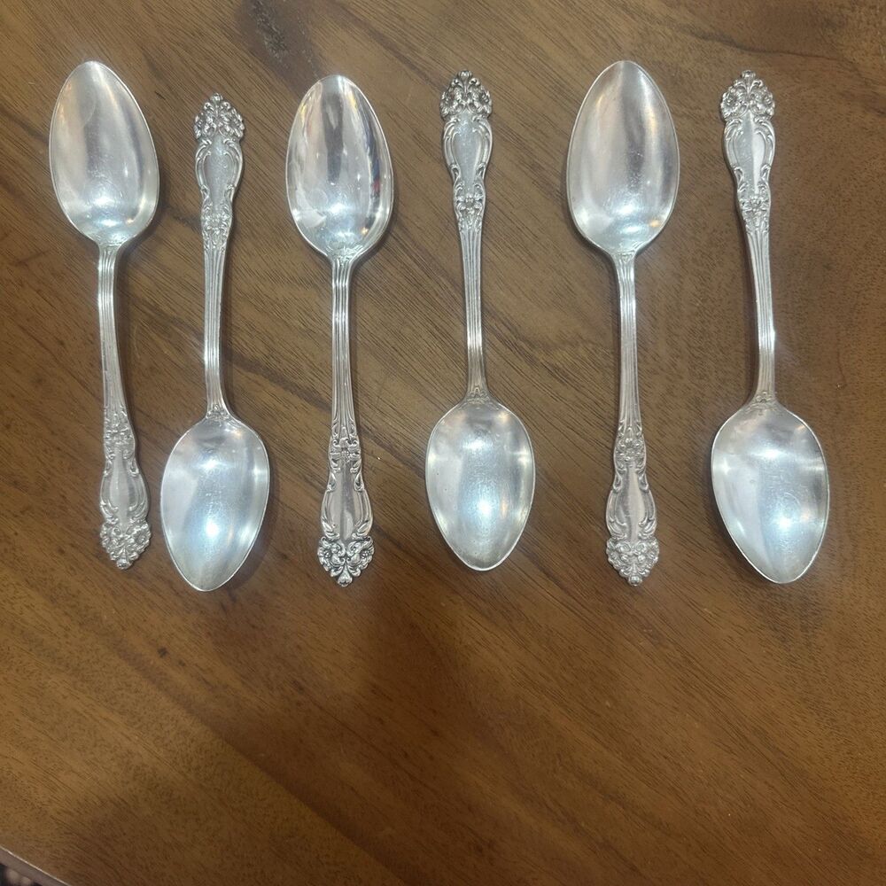 6 Reed & Barton TIGER LILY 1901 Oval Soup Spoons 7-1/8 Silverplate NOT Festivity